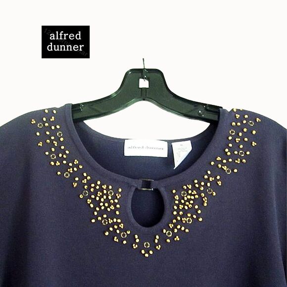 ALFRED DUNNER NEW Bohemian Keyhole Beaded Latch Embellish Knit Top XL - Picture 6 of 11